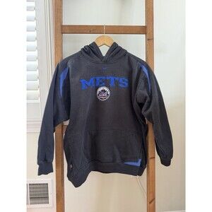 NIKE MLB NY METS L/S Hooded Sweatshirt Pullover Swoosh - Black - Size XL
